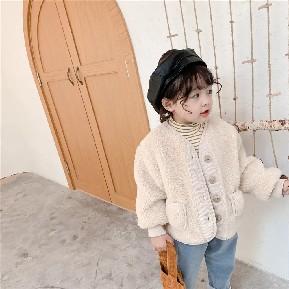 Little Girls' Woolen Jacket Coat Autumn 2026 New Infant Kids Children'S Furry Fake Fur Winter Wool Cotton Blends Outwear EY08162