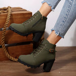 Bottines À Lacets Boucle Talon Épais