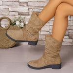 Bottes Mi-Mollet Slouchy en Suédine Noire à Boucle — Style Chic Kawaii & Rock Romantique