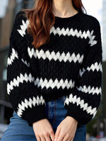 Pull Rayé Col Rond Épaules Tombantes