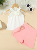Ensemble Fille « Little Princess » Top Fleur & Jupe-Short Portefeuille — Style Chic & Kawaii Distingué