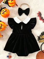 Ensemble Robe Fantôme Velours & Headband Nœud Halloween Fille