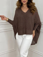 Pull Oversize Col V Crochet Manches Chauve-Souris