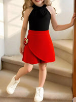 Ensemble Fille « Little Princess » Top Fleur & Jupe-Short Portefeuille — Style Chic & Kawaii Distingué