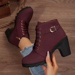 Bottines À Lacets Boucle Talon Épais