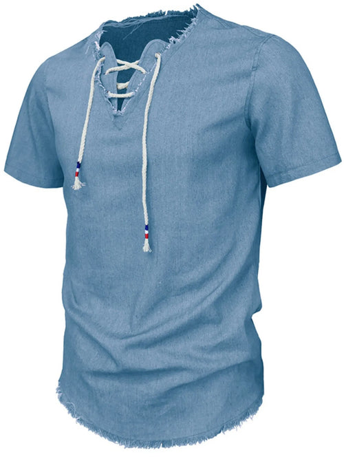 Chemise en Jean Bord Brut Manches Courtes Homme