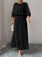 Robe Mi-Longue Élégante Grandes Tailles avec Cape en Tulle & Voile (5 Coloris)