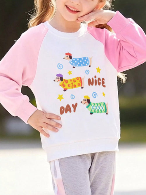 Sweat Manches Raglan Motif Chien Cartoon Enfant