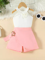 Ensemble Fille « Little Princess » Top Fleur & Jupe-Short Portefeuille — Style Chic & Kawaii Distingué