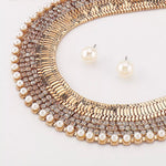 Parure Boucles D'Oreilles & Collier Perles Plaqué Or 18K