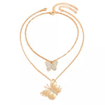 Collier Strass Papillon 2 Pièces Plaqué Or 18K