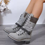 Bottes Mi-Mollet Grises à Lacets & Sangles Bijoux — Style Chic Alpine & Kawaii Distingué