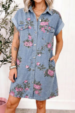 Robe Chemise en Jean Imprimé Fleuri