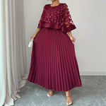 Robe Mi-Longue Élégante Grandes Tailles avec Cape en Tulle & Voile (5 Coloris)