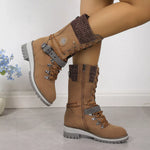 Bottes Mi-Mollet Grises à Lacets & Sangles Bijoux — Style Chic Alpine & Kawaii Distingué