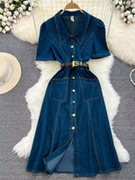 Robe en Jean Boutonnée Manches Courtes