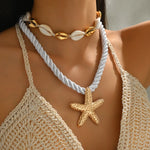Collier Cordon Perles, Coquillage & Étoile De Mer 2 Pièces
