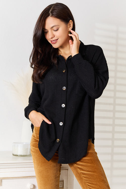 Chemise Gaufrée Col Chemise Épaules Tombantes