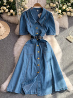 Robe en Jean Boutonnée Manches Courtes