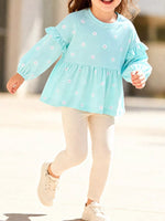 Ensemble Haut Fleuri Manches Ballon & Pantalon Fille