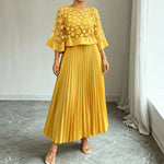 Robe Mi-Longue Élégante Grandes Tailles avec Cape en Tulle & Voile (5 Coloris)
