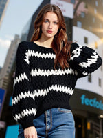 Pull Rayé Col Rond Épaules Tombantes