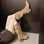 Bottes Hautes Slouchy en Suédine & Liens Tressés — Style Boho Chic & Kawaii Distingué