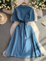 Robe en Jean Boutonnée Manches Courtes