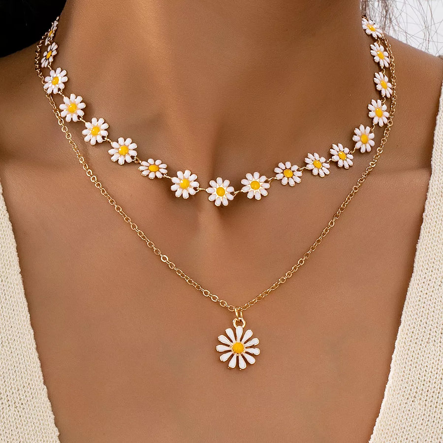 Collier Marguerite 2 Pièces Plaqué Or 18K