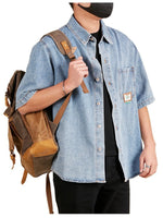 Chemise en Jean Boutonnée Manches Courtes Homme