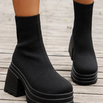 Bottines Chaussettes à Semelle Plateforme & Talon Carré — Style Chic Kawaii & K-Pop Vibe