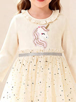 Robe Tulle Licorne Brodée & Volants Fille