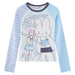 T-Shirt Manches Longues Fille "Graystar Rabbit & Girl" — Bleu Ciel & Rayures Asymétriques