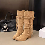 Bottes Hautes Slouchy en Suédine & Liens Tressés — Style Boho Chic & Kawaii Distingué