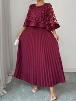 Robe Mi-Longue Élégante Grandes Tailles avec Cape en Tulle & Voile (5 Coloris)