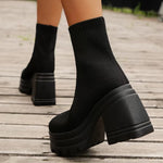 Bottines Chaussettes à Semelle Plateforme & Talon Carré — Style Chic Kawaii & K-Pop Vibe