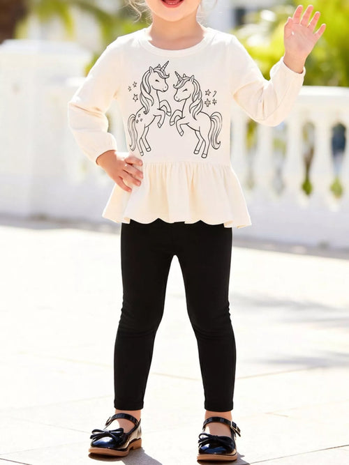Ensemble Haut Peplum Licorne & Legging Fille