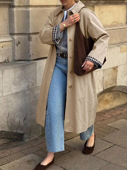 Trench Boutonné Doublure À Carreaux