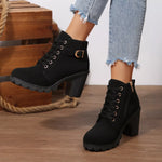Bottines À Lacets Boucle Talon Épais