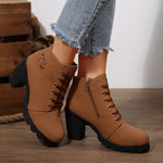 Bottines À Lacets Boucle Talon Épais