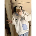 Sweat à Capuche Rose Kawaii à Carreaux & Broderies Chat