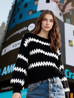 Pull Rayé Col Rond Épaules Tombantes