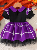 Robe Halloween Toile d'Araignée Col Claudine Fille