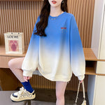 Sweatshirt Femme Dégradé à Col Rond et Manches Longues