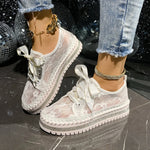 Baskets Basses en Dentelle & Lacets Ruban — Style Chic Kawaii & Glamour