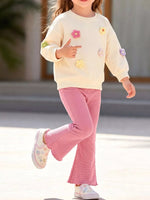 Ensemble Sweat Col Rond Fleuri & Pantalon Évasé Côtelé Enfant