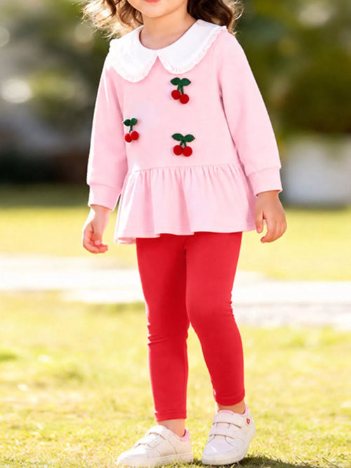 Ensemble Haut Peplum Cerises & Legging Fille