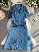 Robe en Jean Boutonnée Manches Courtes