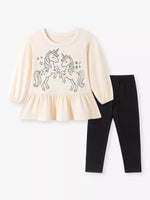Ensemble Haut Peplum Licorne & Legging Fille