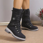 Bottes Mi-Mollet Grises à Lacets & Sangles Bijoux — Style Chic Alpine & Kawaii Distingué